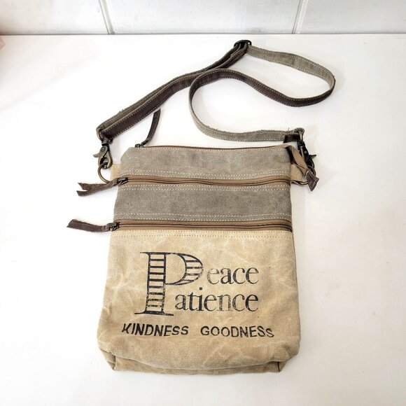 Handbags - Peace Patience Kindness Goodness Canvas Crossbody Bag With Adjustable Strap & Zi